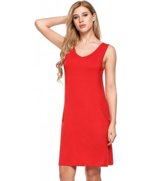 Nightgowns & Sleepshirts Women's Sleeveless Rayon Slub Nightgown Tank Sleepdress Full Slip Nightie - Red-01 - CM18RUL876K