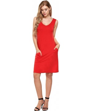 Nightgowns & Sleepshirts Women's Sleeveless Rayon Slub Nightgown Tank Sleepdress Full Slip Nightie - Red-01 - CM18RUL876K