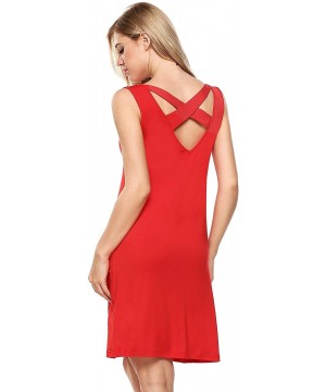 Nightgowns & Sleepshirts Women's Sleeveless Rayon Slub Nightgown Tank Sleepdress Full Slip Nightie - Red-01 - CM18RUL876K