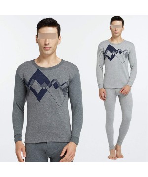 Thermal Underwear Men Thermal Underwear Suit Cotton Round Collar Winter Long Suits - 8823light Gray - CA192R9NDNK