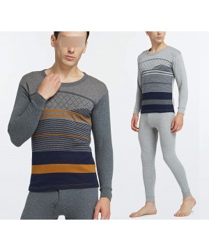 Thermal Underwear Men Thermal Underwear Suit Cotton Round Collar Winter Long Suits - 8823light Gray - CA192R9NDNK