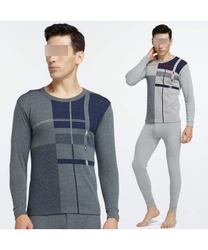 Thermal Underwear Men Thermal Underwear Suit Cotton Round Collar Winter Long Suits - 8823light Gray - CA192R9NDNK