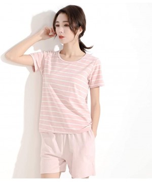 Nightgowns & Sleepshirts Womens Summer Pajamas Cotton Pajamas Women Short Sleeve Striped Pijamas Set Summer Girl's Sleepwear ...