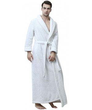 Robes Mens Solid Thicken Coral Fleece Robe Bathrobe Gown Pajamas Sleepwear Pocket - White - CL19C9X9REE