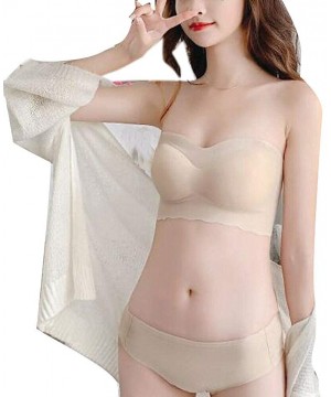 Camisoles & Tanks Women's Ice Silk Air Bra Wirefree Seamless Strapless Crop Top Short Bandeau Vest Plus Size Tube Top - Khaki...