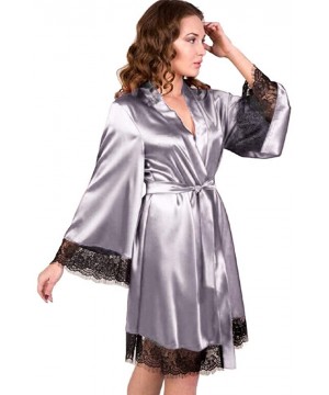 Nightgowns & Sleepshirts Lace Robes for Women Sexy Pure Color Kimono Satin Temptation Bridesmaids Sleepwear with Oblique V Ne...