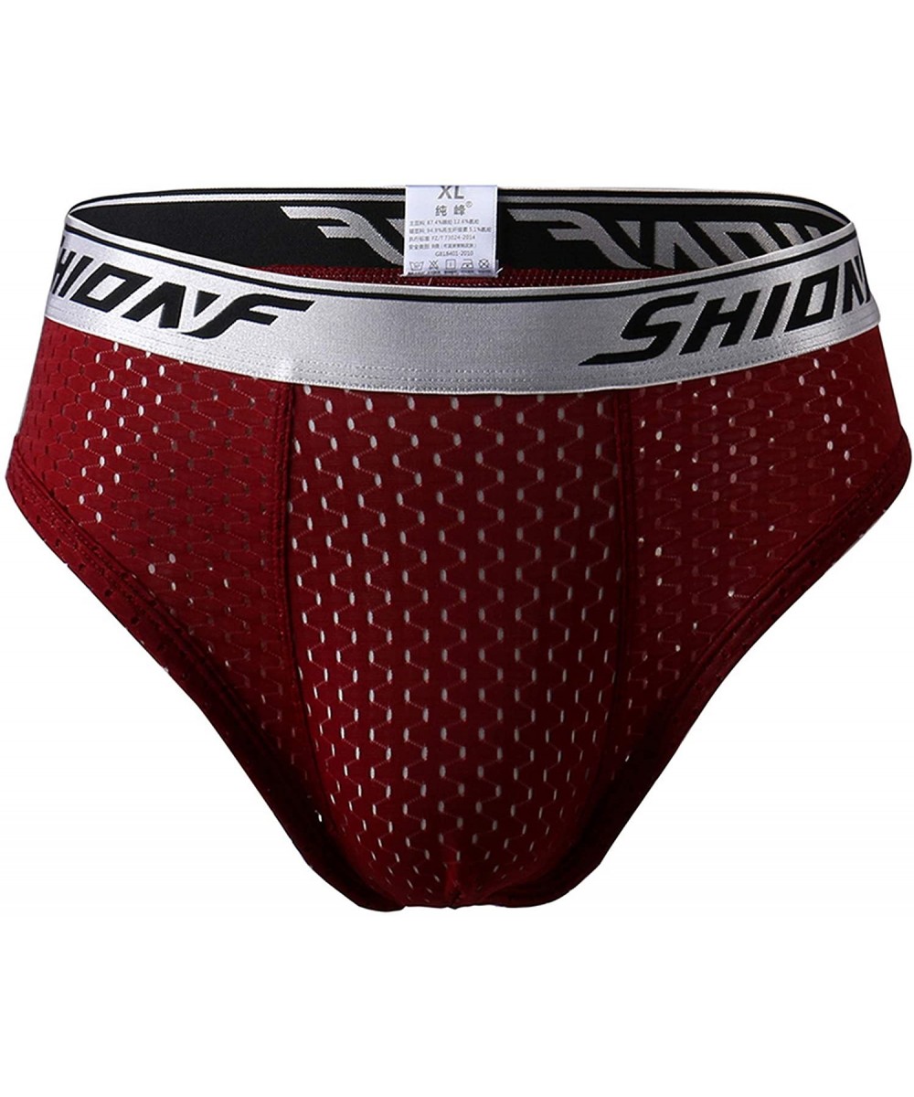 Boxer Briefs Mens Bikini Briefs Mid Rise Mesh Underwear Solid Color Large Size - Red - CZ1925XUKYE