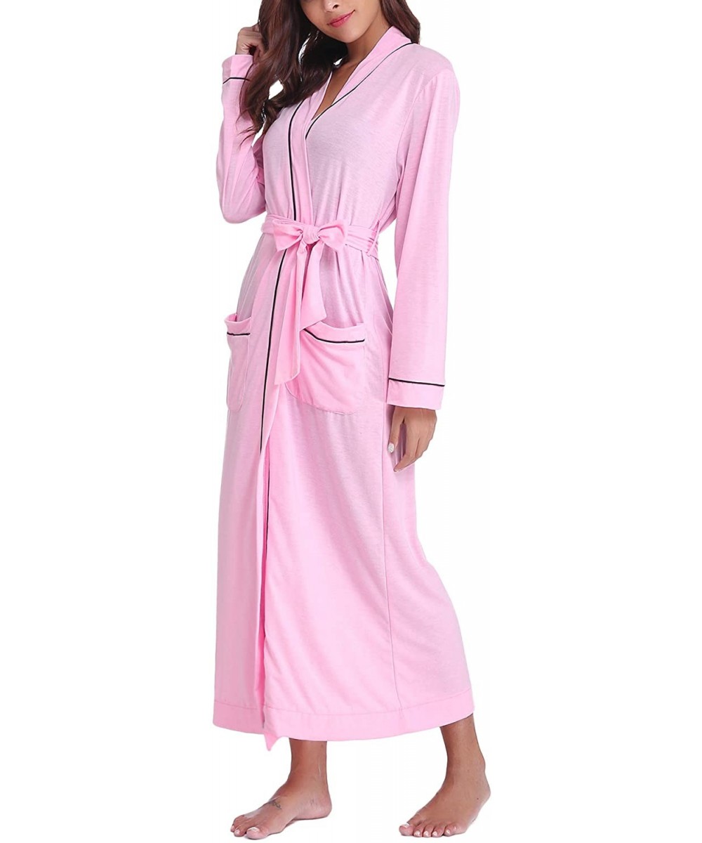 Robes Mens Womens Cotton Lightweight Robe Long Knit Bathrobe V Neck Kimono Loungewear Sleepwear - Women_pink - C018QECLO4I