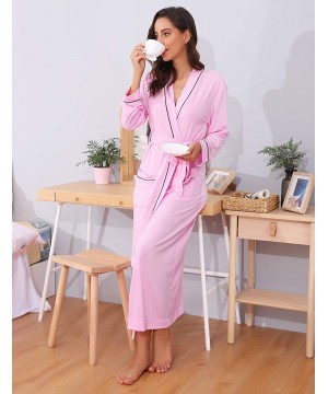 Robes Mens Womens Cotton Lightweight Robe Long Knit Bathrobe V Neck Kimono Loungewear Sleepwear - Women_pink - C018QECLO4I