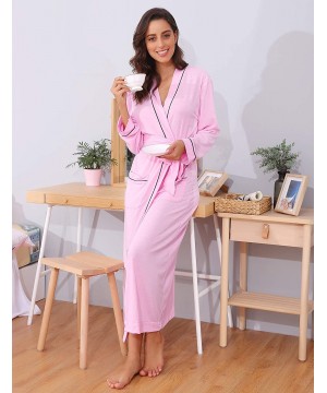 Robes Mens Womens Cotton Lightweight Robe Long Knit Bathrobe V Neck Kimono Loungewear Sleepwear - Women_pink - C018QECLO4I