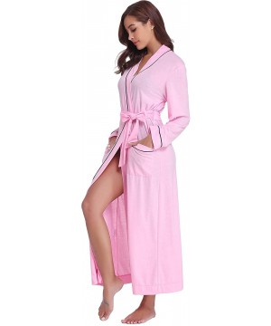 Robes Mens Womens Cotton Lightweight Robe Long Knit Bathrobe V Neck Kimono Loungewear Sleepwear - Women_pink - C018QECLO4I