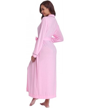 Robes Mens Womens Cotton Lightweight Robe Long Knit Bathrobe V Neck Kimono Loungewear Sleepwear - Women_pink - C018QECLO4I