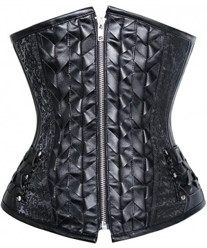 Bustiers & Corsets Women Sexy Steampunk Bustier Steel Boned PU Leather Corset Underbust Waist Trainer - Black - CQ18TLX0EXC