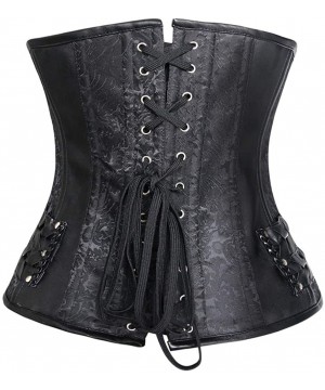 Bustiers & Corsets Women Sexy Steampunk Bustier Steel Boned PU Leather Corset Underbust Waist Trainer - Black - CQ18TLX0EXC