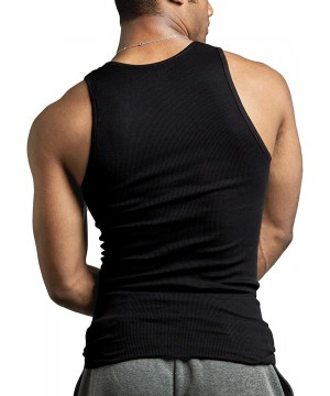 Undershirts Men's Pack of Fine Ribbed Cotton Scoop Neck Sleeveless Tanks - 6-pack - Black - CP18TGLQK97