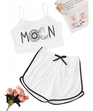 Sets Women's 2PCS Pajama Set Letter Graphic Spaghetti Strap Sleeveless Sleepwear Cami Tops and Shorts - White - CN192NWDDXS