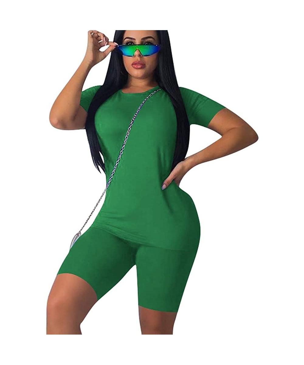 Sets Two Piece Outfits for Women Shorts - Summer Printed T Shirts and Shorts Athletic Tracksuits Set - 5-green - CH19CLWXKTX