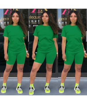 Sets Two Piece Outfits for Women Shorts - Summer Printed T Shirts and Shorts Athletic Tracksuits Set - 5-green - CH19CLWXKTX