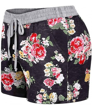 Bottoms Shorts for Women Casual Summer Floral Print Elastic Waist Soft Lounge Shorts Casual Pajama Shorts with Pockets Red - ...