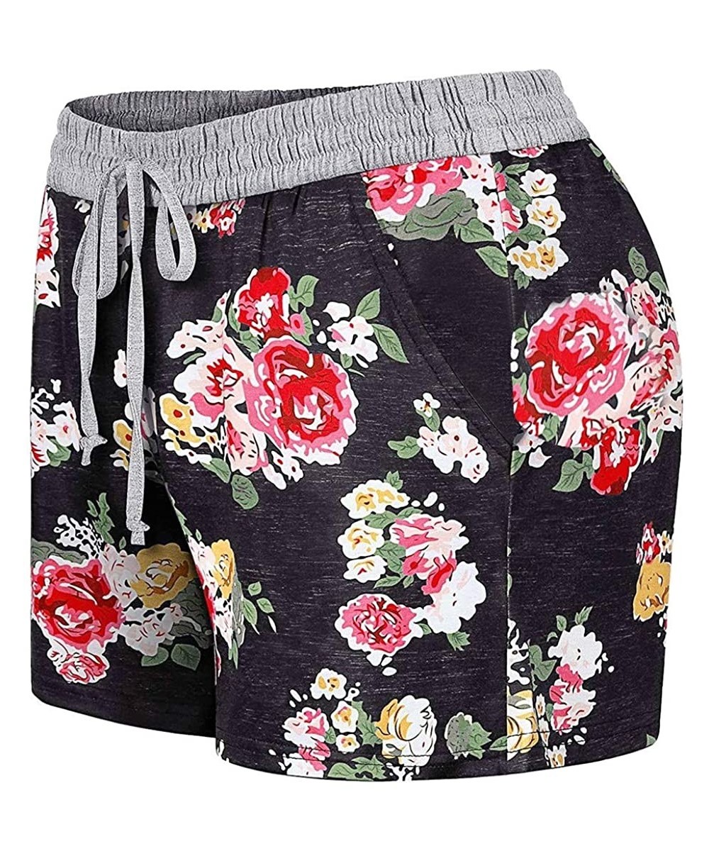 Bottoms Shorts for Women Casual Summer Floral Print Elastic Waist Soft Lounge Shorts Casual Pajama Shorts with Pockets Red - ...