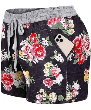 Bottoms Shorts for Women Casual Summer Floral Print Elastic Waist Soft Lounge Shorts Casual Pajama Shorts with Pockets Red - ...