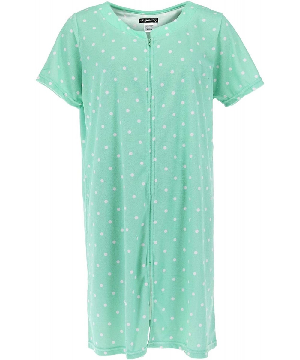 Nightgowns & Sleepshirts Women's Plus Size Short Sleeve Terry Duster - Green Polka Dot - C218TY6IK54