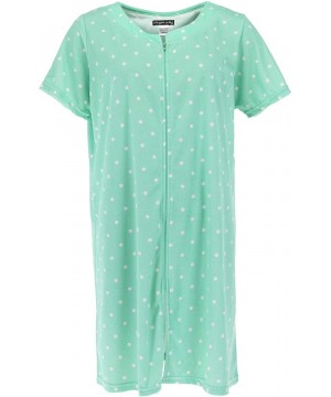 Nightgowns & Sleepshirts Women's Plus Size Short Sleeve Terry Duster - Green Polka Dot - C218TY6IK54