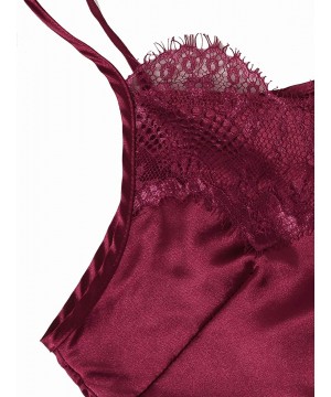 Sets Women's Lace Trim Bralette Shorts Pajama Set Lingerie Nightwear - Burgundy - CR18NHZ7SKI