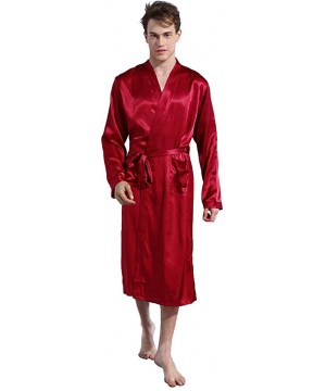 Robes Thin Robe for Men-Tigivemen Terry Cloth Kimono Bathrobe-Silk Lightweight Soft Long Sleeves House Coat Pajama Set - Red ...