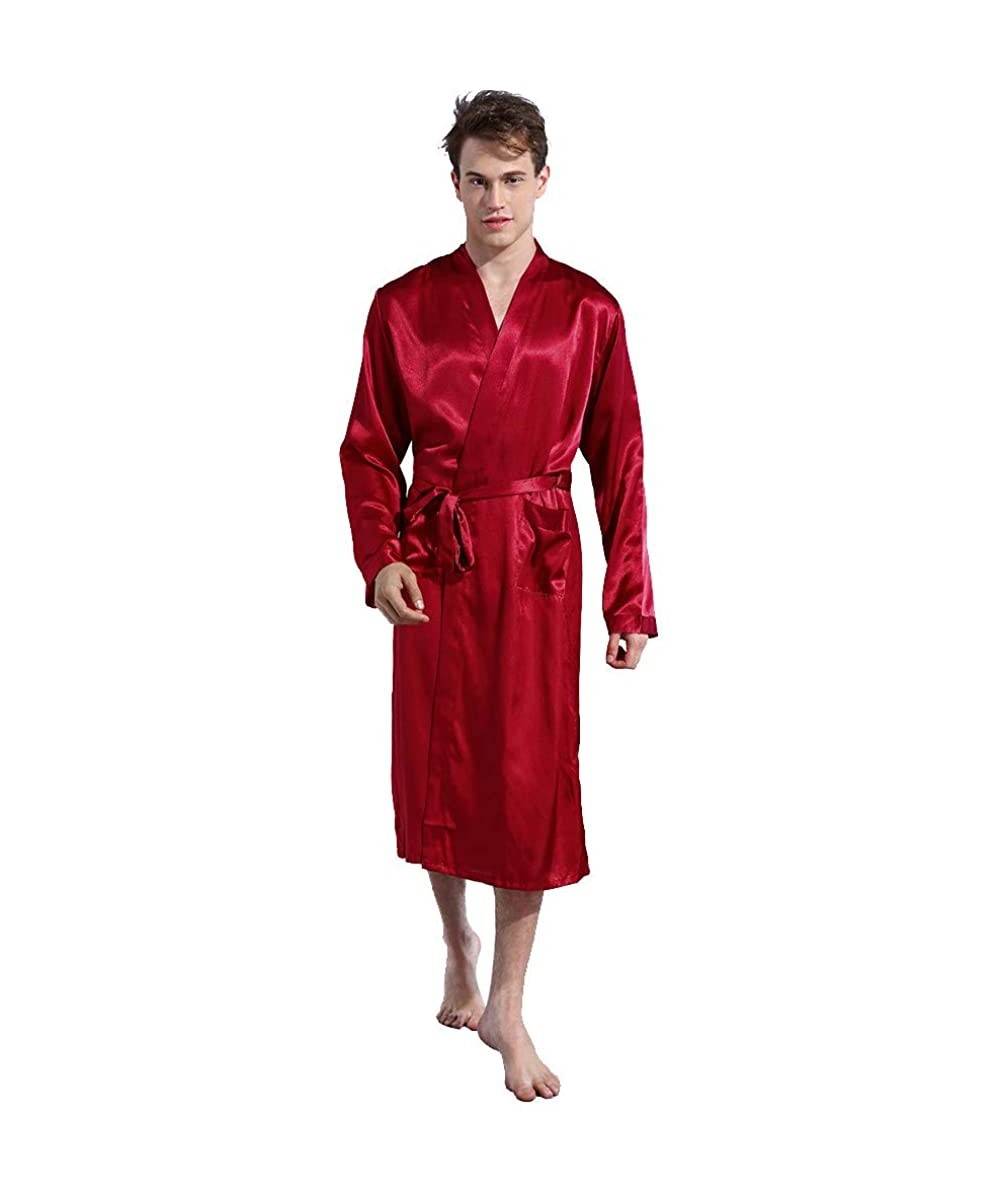 Robes Thin Robe for Men-Tigivemen Terry Cloth Kimono Bathrobe-Silk Lightweight Soft Long Sleeves House Coat Pajama Set - Red ...