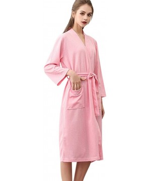 Robes Unisex Breathable Solid Color Bathrobe Splicing Satin Short Kimono Robe Coat Pajamas - Pink - CQ18AGIOUMK