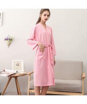 Robes Unisex Breathable Solid Color Bathrobe Splicing Satin Short Kimono Robe Coat Pajamas - Pink - CQ18AGIOUMK