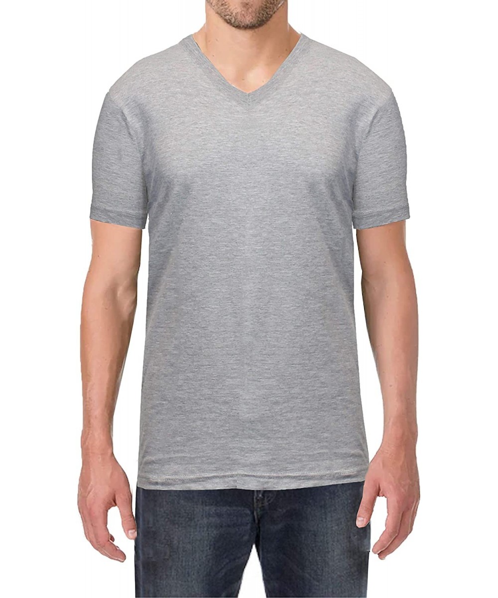 Undershirts Men's Short Sleeve V-Neck Cotton Stretch Tees - Heather Grey - CD18WOOOSZE