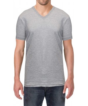 Undershirts Men's Short Sleeve V-Neck Cotton Stretch Tees - Heather Grey - CD18WOOOSZE