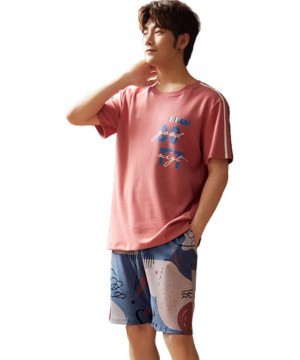 Sleep Sets Mens Pyjama Set Summer 100% Cotton Sleepwear Short Sleeve and Shorts Set with Fashion Design Korea Lounge Wear Hom...