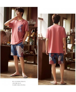 Sleep Sets Mens Pyjama Set Summer 100% Cotton Sleepwear Short Sleeve and Shorts Set with Fashion Design Korea Lounge Wear Hom...