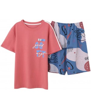 Sleep Sets Mens Pyjama Set Summer 100% Cotton Sleepwear Short Sleeve and Shorts Set with Fashion Design Korea Lounge Wear Hom...