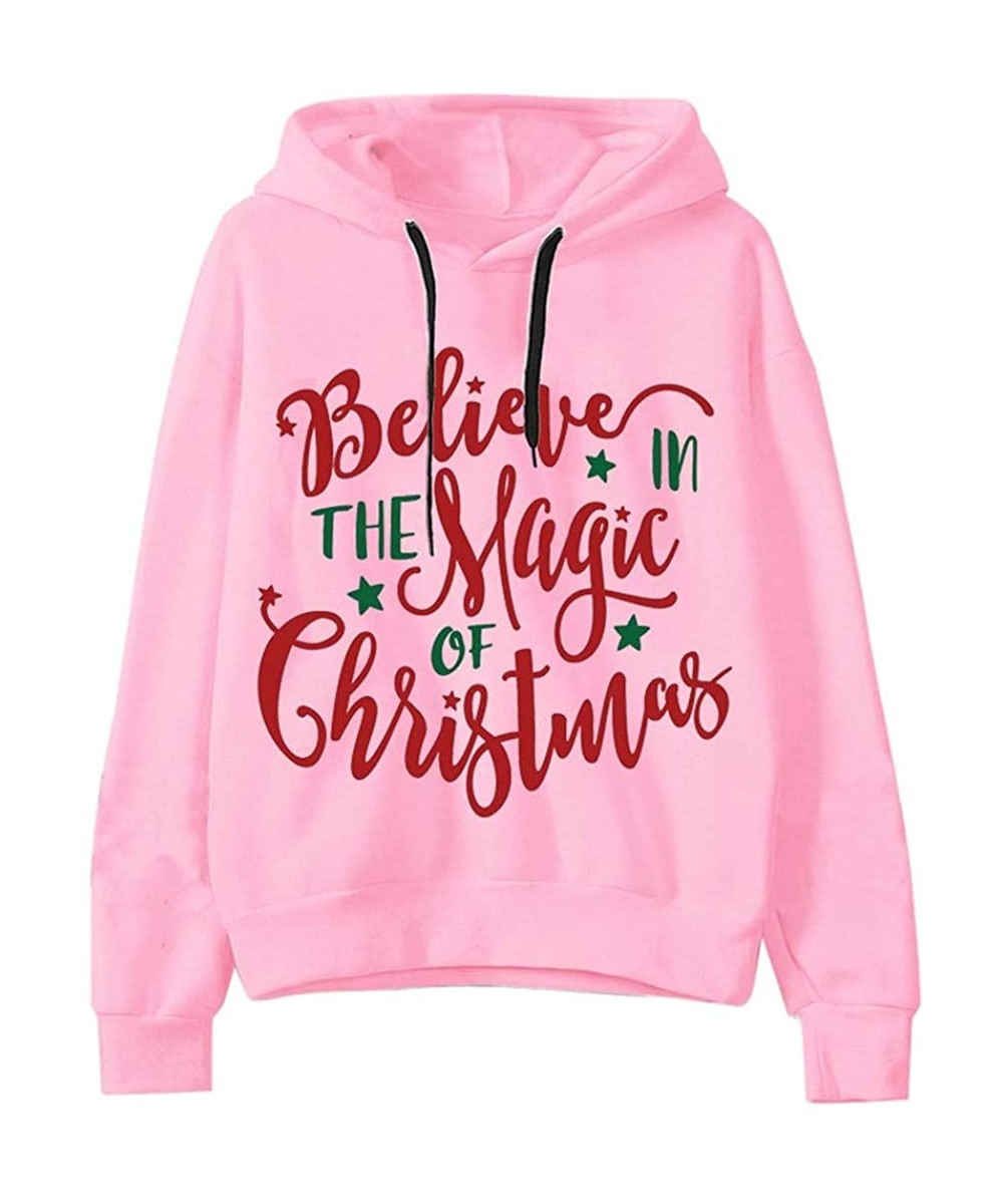 Tops Christmas Sweatshirt Women Long Sleeves Pullover Christmas Letter Print Hoodie Tops Blouse - Pink - CM18ARLIRHC