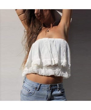 Camisoles & Tanks Womens Strapless Tube Top Summer Boho Tank Tops Sexy Lace Bandeau Tube Crop Tops - Black - CX18TA9SNYR