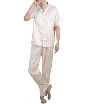 Sleep Sets Mens Lounge Loungewear Silk Comfort Summer Print Pajama Set - 9 - CX18SYOL657