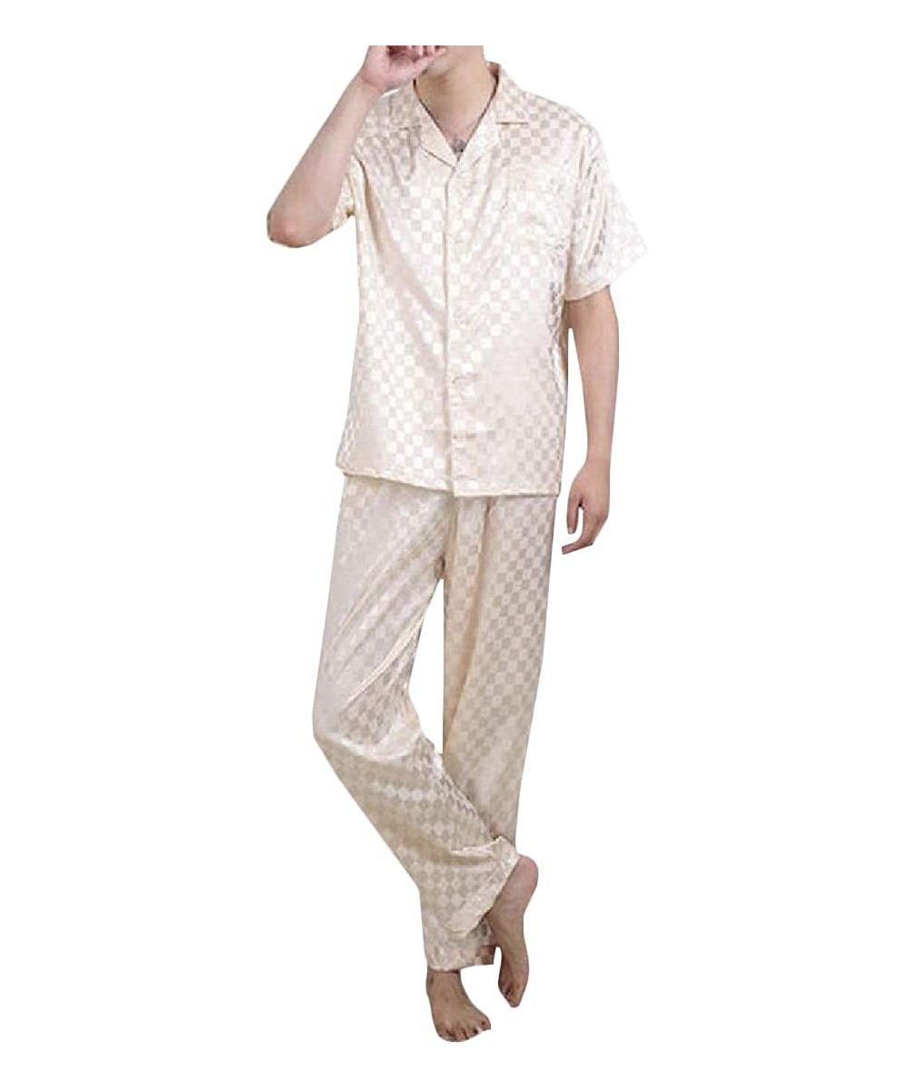 Sleep Sets Mens Lounge Loungewear Silk Comfort Summer Print Pajama Set - 9 - CX18SYOL657