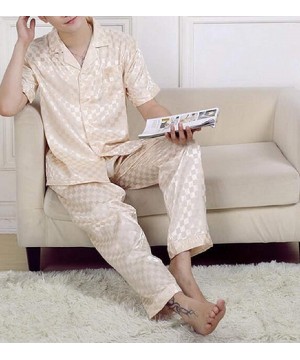 Sleep Sets Mens Lounge Loungewear Silk Comfort Summer Print Pajama Set - 9 - CX18SYOL657