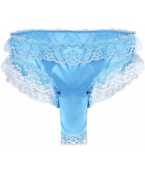 G-Strings & Thongs Men's Sissy Pouch Lingerie Satin Floral Lace Triangle Brief Hellow Out Thong Underwear - Sky Blue - C419CR...