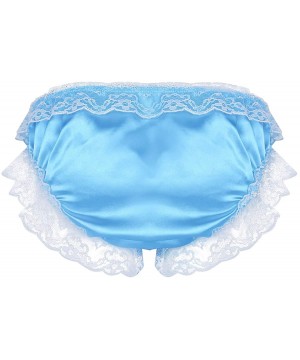 G-Strings & Thongs Men's Sissy Pouch Lingerie Satin Floral Lace Triangle Brief Hellow Out Thong Underwear - Sky Blue - C419CR...