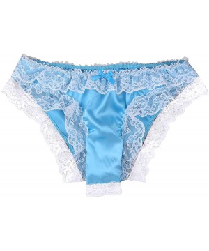 G-Strings & Thongs Men's Sissy Pouch Lingerie Satin Floral Lace Triangle Brief Hellow Out Thong Underwear - Sky Blue - C419CR...