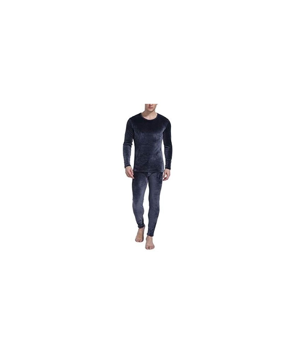 Thermal Underwear Thermal Underwear Men's Round Neck Solid Color Plus Velvet Thickening Youth Qiuyi Qiuku Set Winter (6- Size...