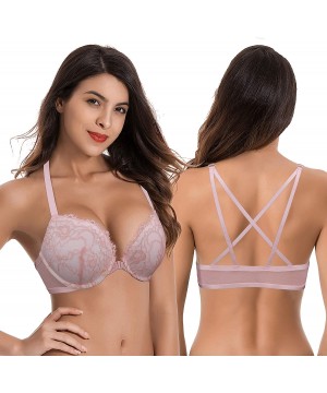 Bras Womens Push Up Add 1 and a Half Cup Underwire Halter Front Close Bras - Light Pink-ivory(2 Pack) - C11928E2K3Z