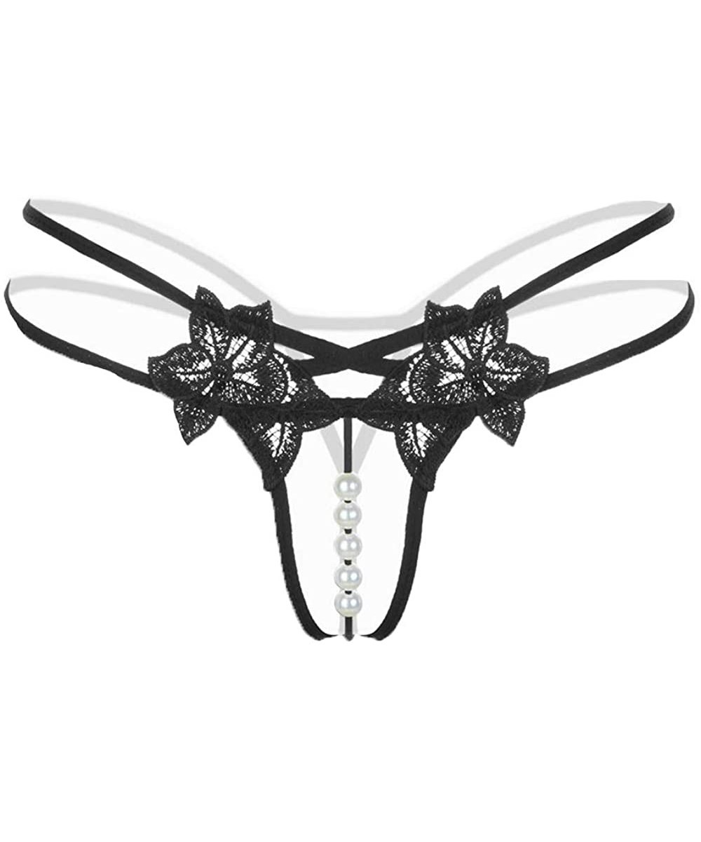 Panties Women Sexy Pendant Pearl G String V-String Panties Low Waist Underwear Underpant - Black - C118QCCGTXK