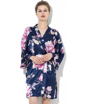 Robes Large Floral Satin Floral Robe-Women Lady Bride Robe Bridesmaid Robe Night Robe - Peony Navy - CW18T2U5HGS