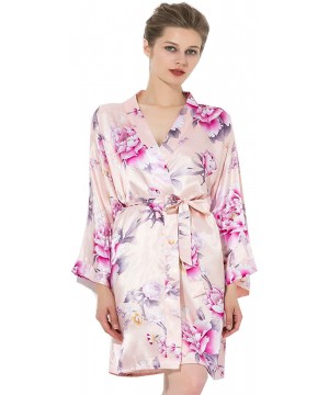 Robes Large Floral Satin Floral Robe-Women Lady Bride Robe Bridesmaid Robe Night Robe - Peony Navy - CW18T2U5HGS